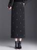 2026 Spring Wool Embroidered High-Waisted Slit Pencil Skirt