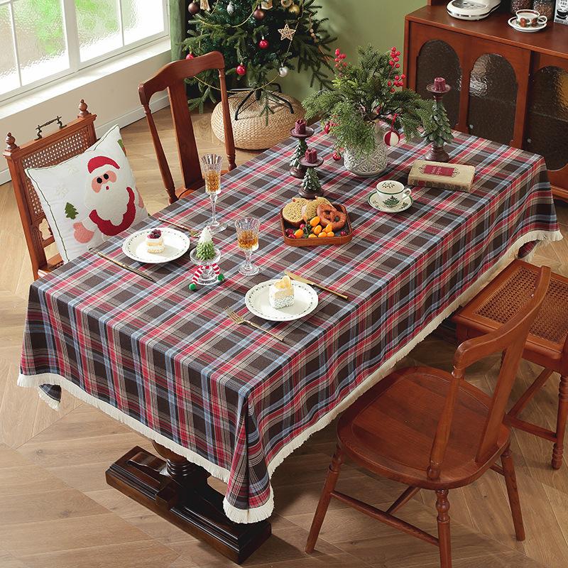 Christmas Checkered Tablecloth Buffalo Plaid Cotton Flannel Tablecloths, Xmas Winter Washable Table Cover For Party Dining Decor