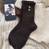 Winter Korean socks women's boneless splicing striped coconut buttons thermal storage heap socks women's socks wool socks
