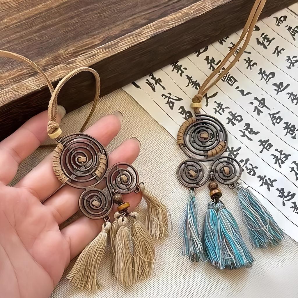 Leather rope wooden bead pendant necklace niche retro temperament collarbone chain light luxury ethnic style versatile jewelry women