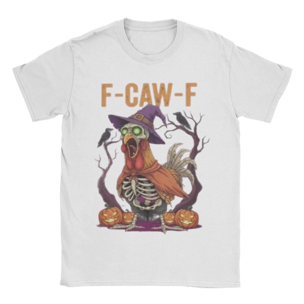 FCawF Rooster FCAWF Funny Skeleton Chicken T Shirts for Men Cotton Vintage TShirt O Neck Tee Shirt Short Sleeve Tops Original