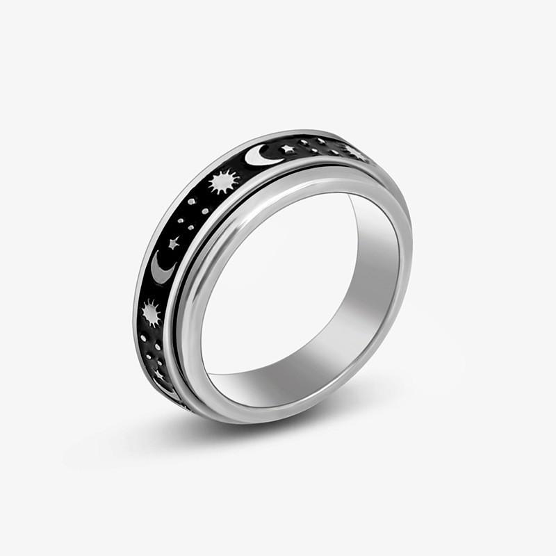 Anelli Rilassanti Rotanti per Ansia per Coppia Acciaio Inossidabile Rotante Luna Stella Cuore Croce Onde Anelli Fidget Donne Uomini Gioielli