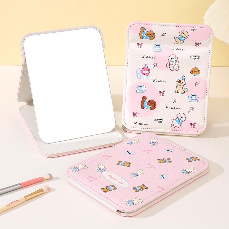 Thickened PU Leather Folding Makeup Mirror - Cute, Standable Desktop Dressing Mirror for Women