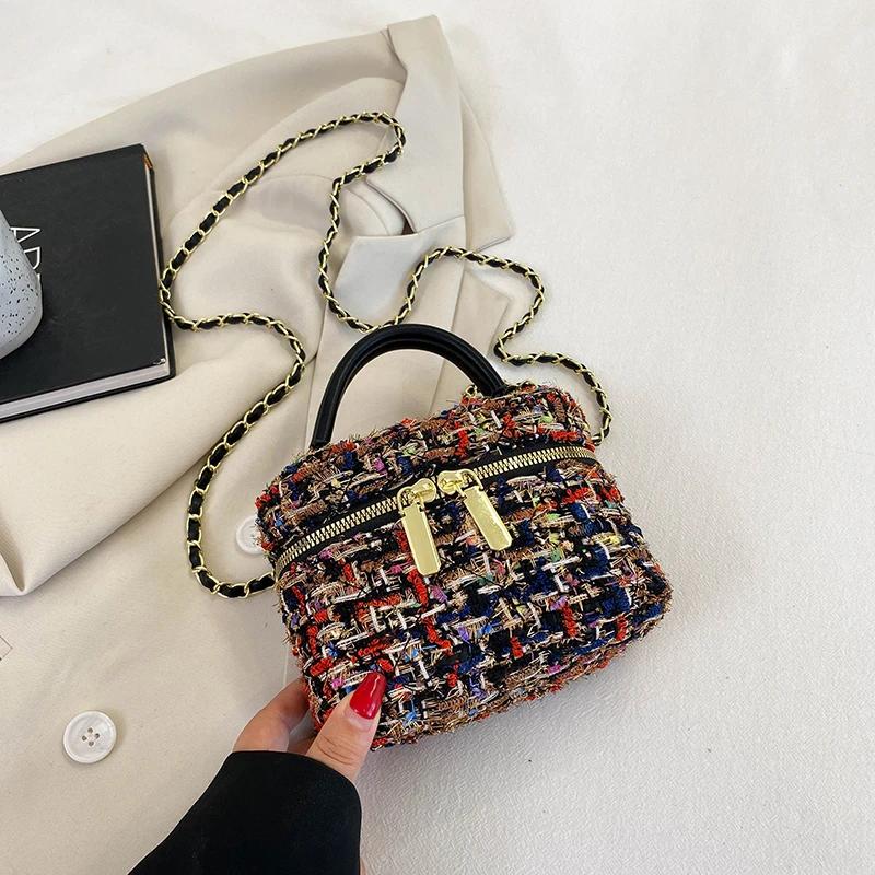 

Элегантная женская сумка из твида, маленькая сумка на цепочке, модная универсальная сумка на одно плечо, шерстяная сумка через плечо, модная весна, новинка