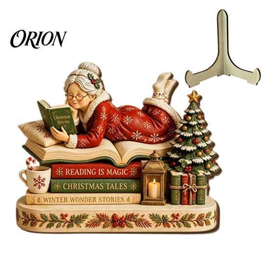 Wooden Holiday Wall Art Christmas Table Sign, 2D Flat Santa Claus/Snowman Reading Desktop Ornament Winter Party Decorations with Stand, Tabletop