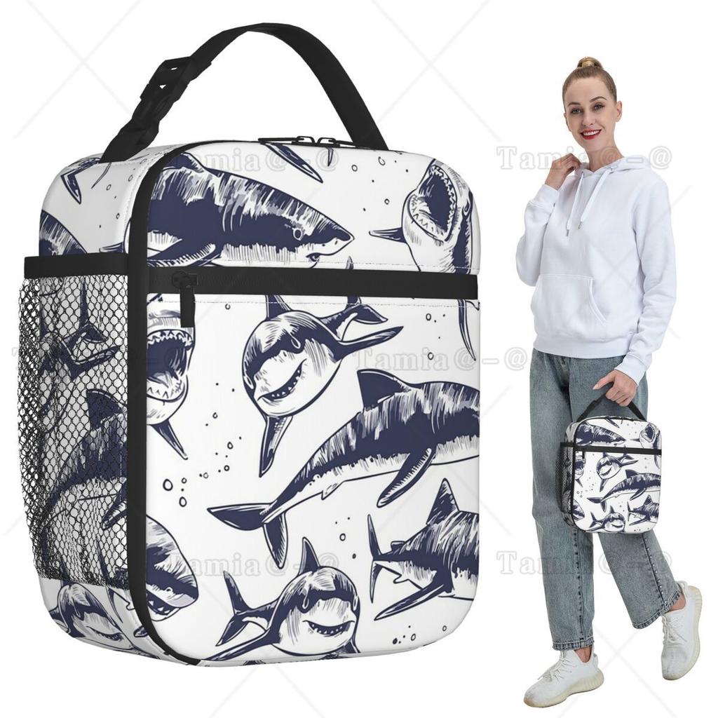 Sac à lunch isotherme requin blanc de dessin animé pour enfants, glacière scolaire, boîte isotherme pour aliments, sac fourre-tout, boîtes à lunch portables, conteneur