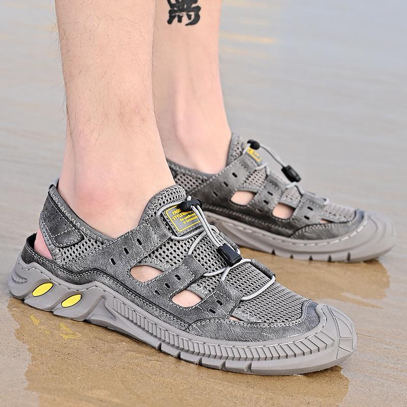 2024 Elastic Strap Casual Sewn Shoes Hollow Beach Shoes Large Mesh Breathable Sandals