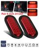Universal 2X Oval Brake Stop Tail Fog Drl Turn Sealed Marker Lights Flush Mount 6" Inch 24 Led Truck Trailer Boat Utility Red Lens Waterproof 12V