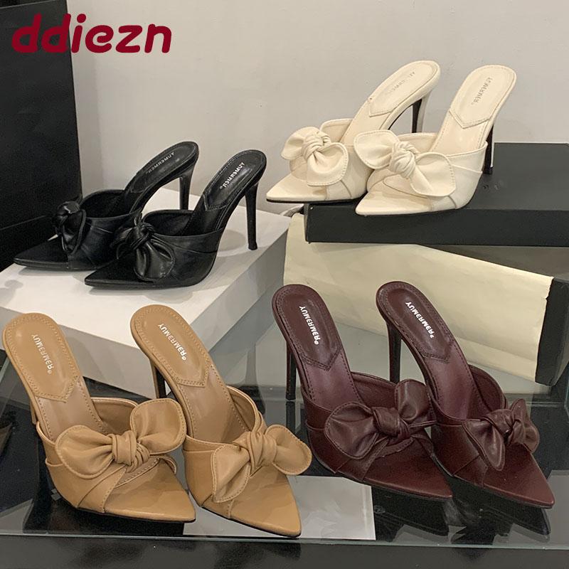 Fashion 2025 New Footwear Female Super High Heels Pumps Slides Shoes For Women Pointed Toe Fashion Butterfly-Knot Ladies Heels Shoes