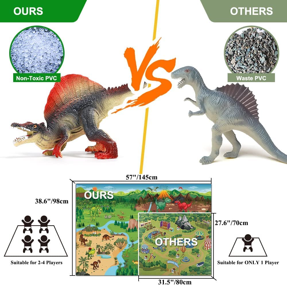 Dinosaur Toys, 12-Piece Realistic Dinosaur Figure Set with Jumbo Play Mat and Informative Dinosaur Book, Figure Toy Storage Box, Educational Figure