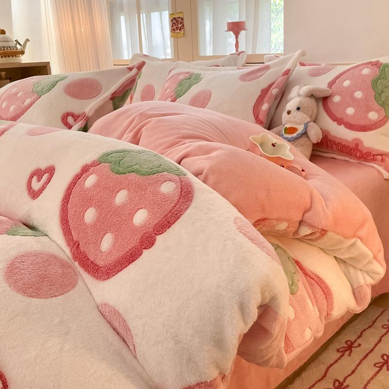 White Plant Flower Milk Velvet Duvet Cover Green Reversible Soft Skin-friendly Comforter Cover Adult Kid Bedroom Winter Bedding