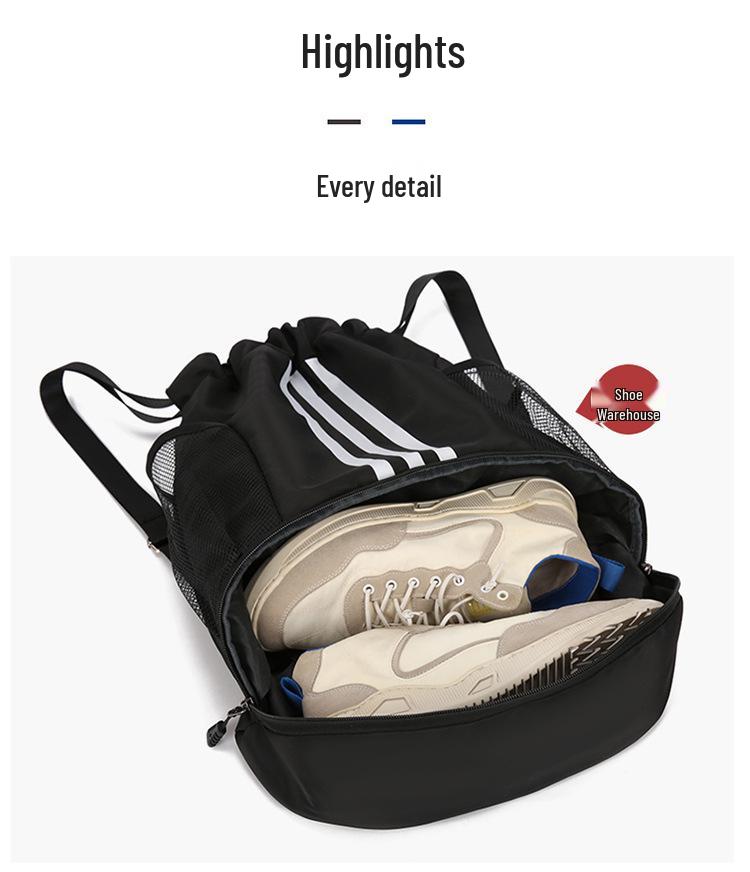Multi-Sport Backpack: Badminton Racket, Basketball, Sneakers, Football, Swimming Gear, Drawstring, Large Capacity