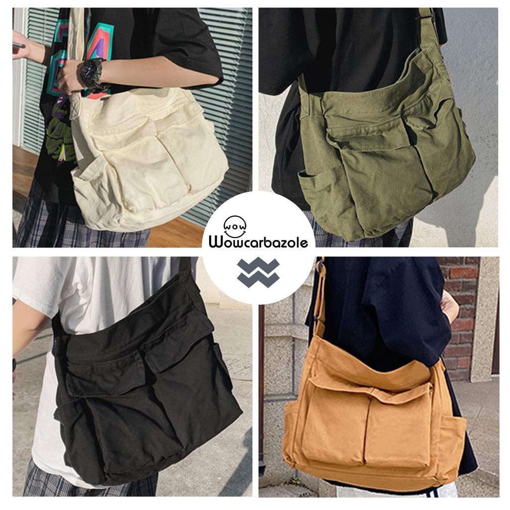 Wowcarbazole Canvas Tote Large Capacity Shoulder Solid with for Men and Perfect for Overnight Travel or Commuting Bag, Bag, Color, Zipper, Women,