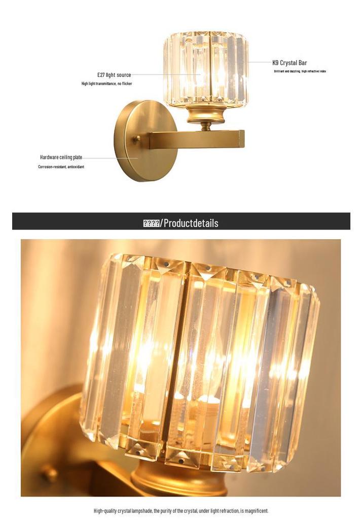 Modern American Crystal Wall Lamp - Bedside, Living Room, Hallway Decorative Light Fixture