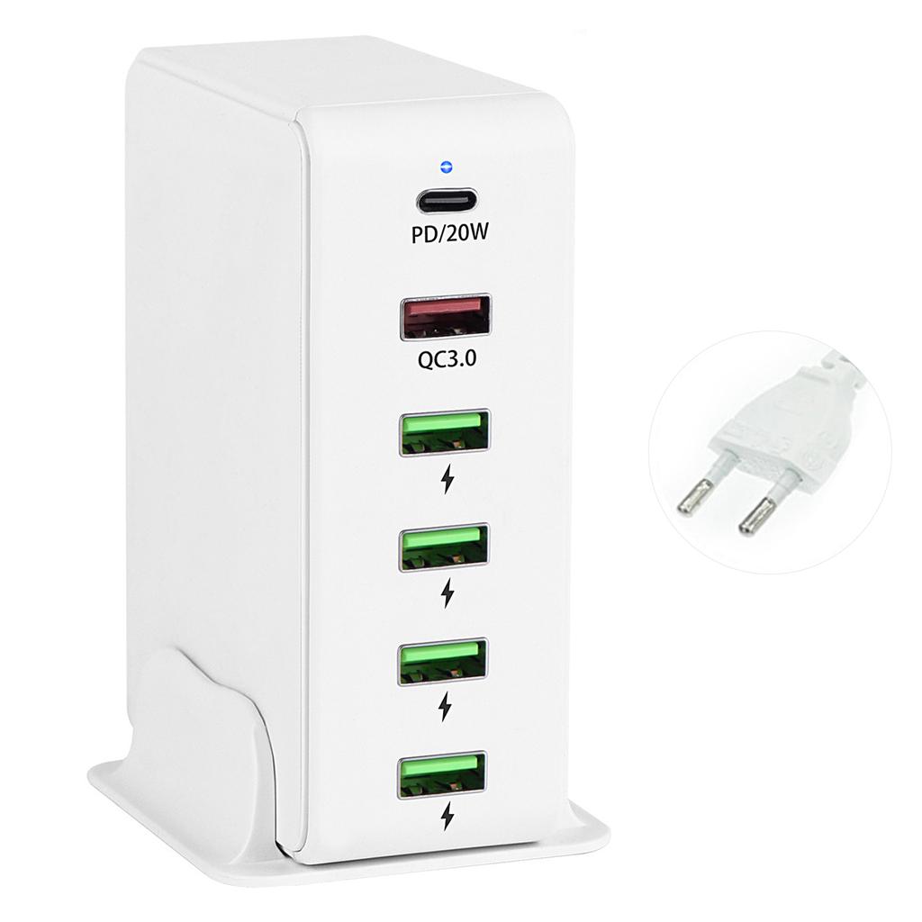 818PD USB Charger Block PD20W/QC3.0 Multi-Port Fast Charging Station Adapter for Smartphone/Tablet/Earphone