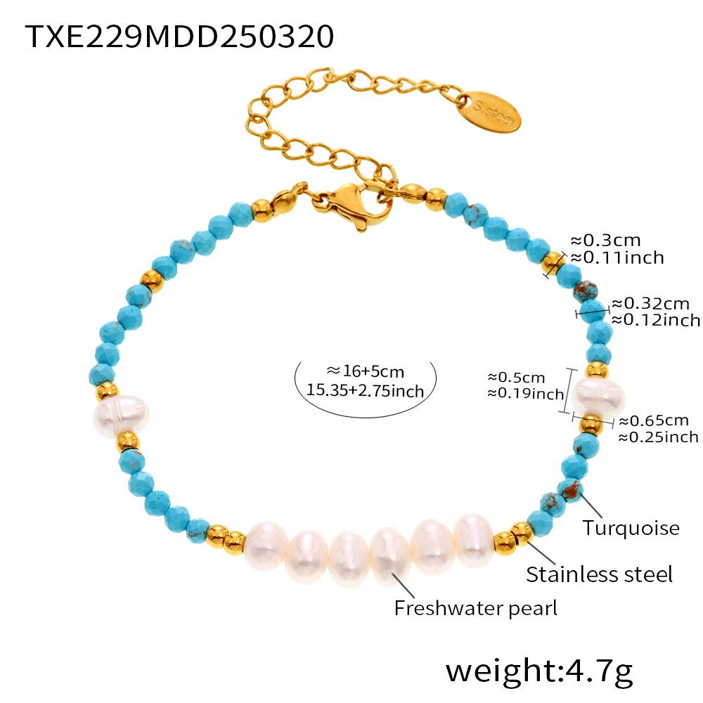 Qiong Yao French Retro Turquoise & Freshwater Pearl Necklace and Bracelet Set