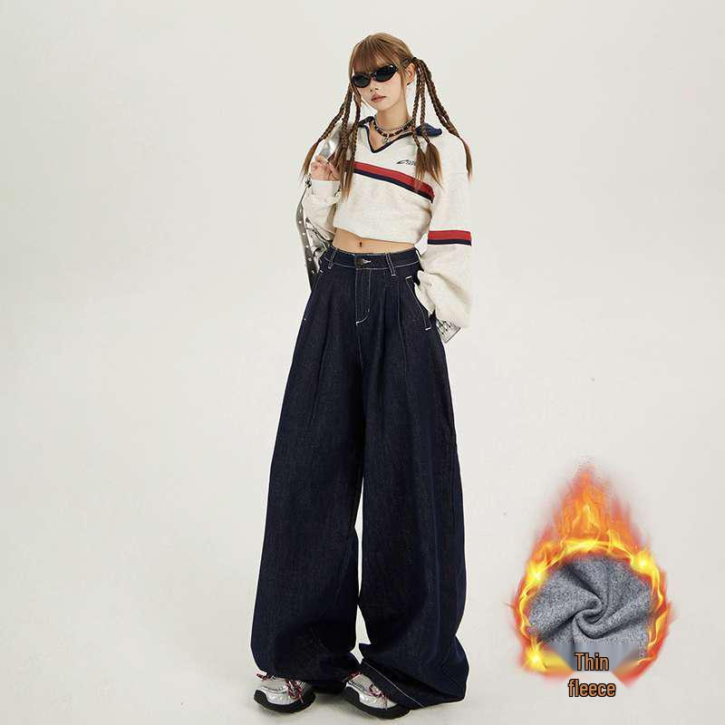 

Retro High Waist Wide Leg Jeans - Autumn/Winter Women s Loose Fit, Pleated Style XS