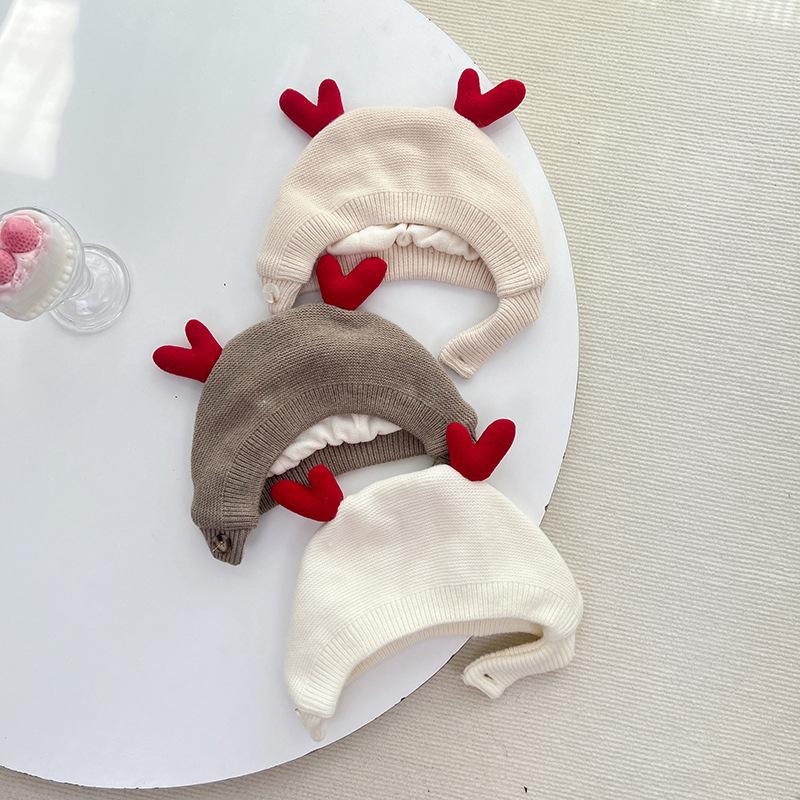 Christmas Antler Kids' Windproof Knitted Wool Hat with Ear Protection