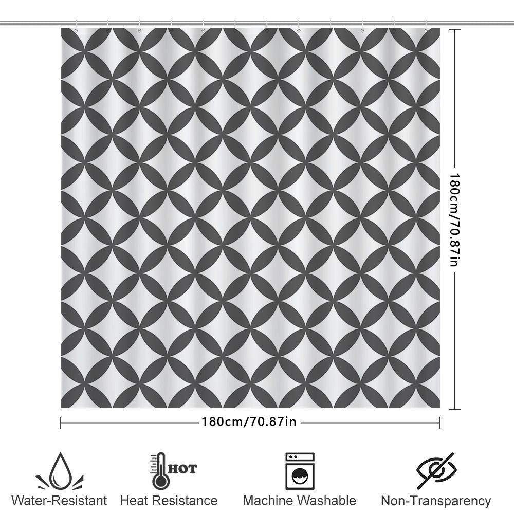 Patterned Shower Curtain Set For Bathroom Decoration Black And White Geometric Design Waterproof Fabric Curtains With Hooks Incl