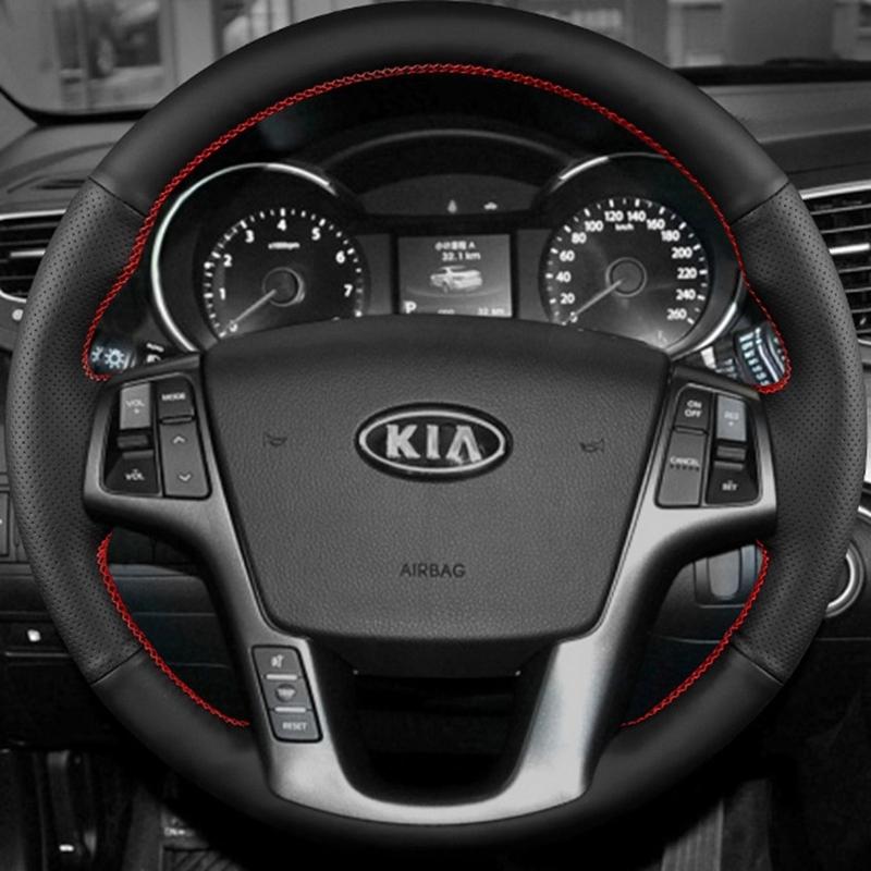 

Черные Накидки на Руль из Искусственной Кожи Ручной Шов Для Руля Автомобиля Kia Sorento 2009-2013 Автомобильные Аксессуары Red Thread