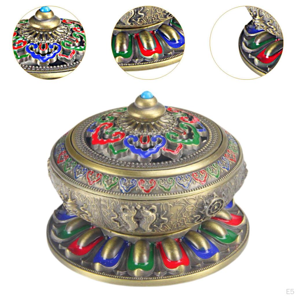 Enamel Incense Burner Holder Art Craft with Cover Versatile Censer Stand for Office Yoga Tea
