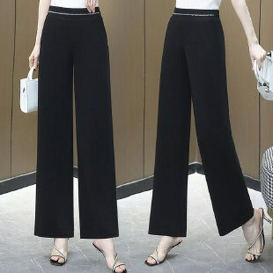 

High-Waisted Wide-Leg Drape Pants for Women - Spring & Autumn, Plus Size, Loose Fit, Middle-Aged Style 5XL чёрный
