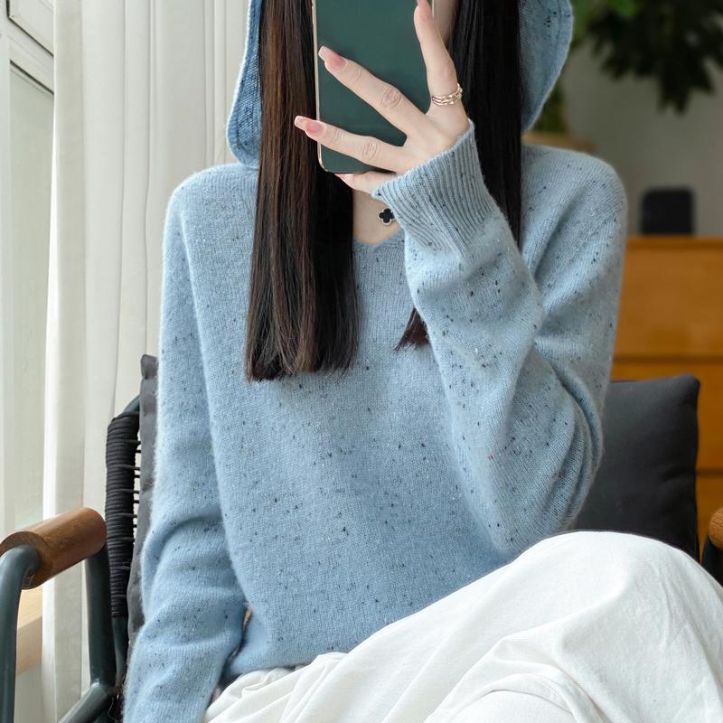 Damer Strikket Hettegenser 100% Ull Genser MODERN NEW SAGA Vinter Strikket Pullover Genser Myke Varme Ullgensere Jumper Strikket Topp