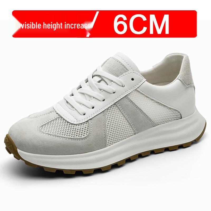 Men's White Breathable Thick-Soled Platform Sneakers - Discreet 8cm Height Boost Casual Dad Shoes