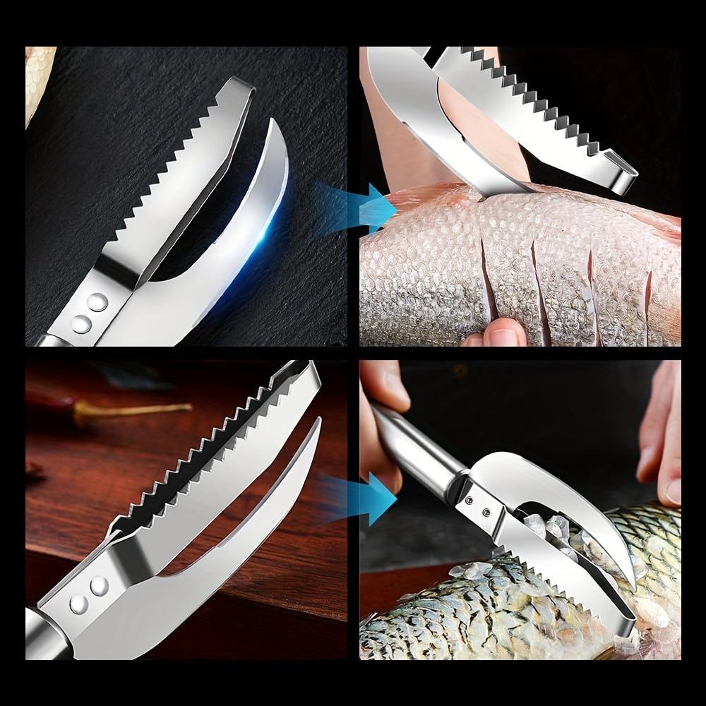2 ks, vylepšený nůž na ryby 3 v 1, multifunkční nůž na rybí šupiny 3 v 1 z nerezové oceli, nástroj na škrabání krevet, multifunkční nůž na rybí šupiny na krevety