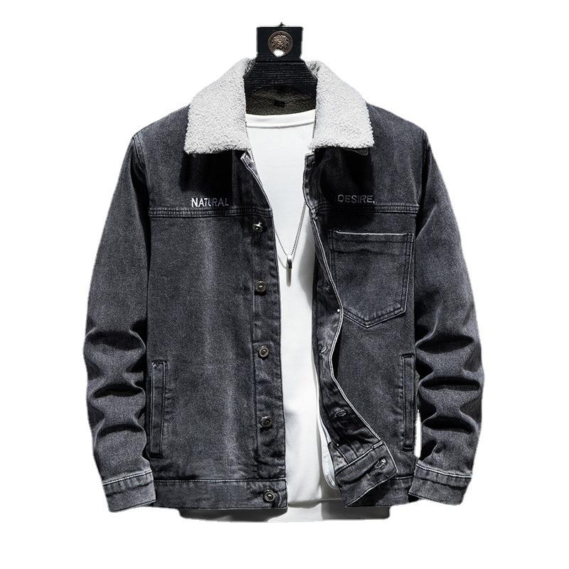 Cheap Denim Jacket Lamb Cashmere Men's Autumn Winter Jacket Plush