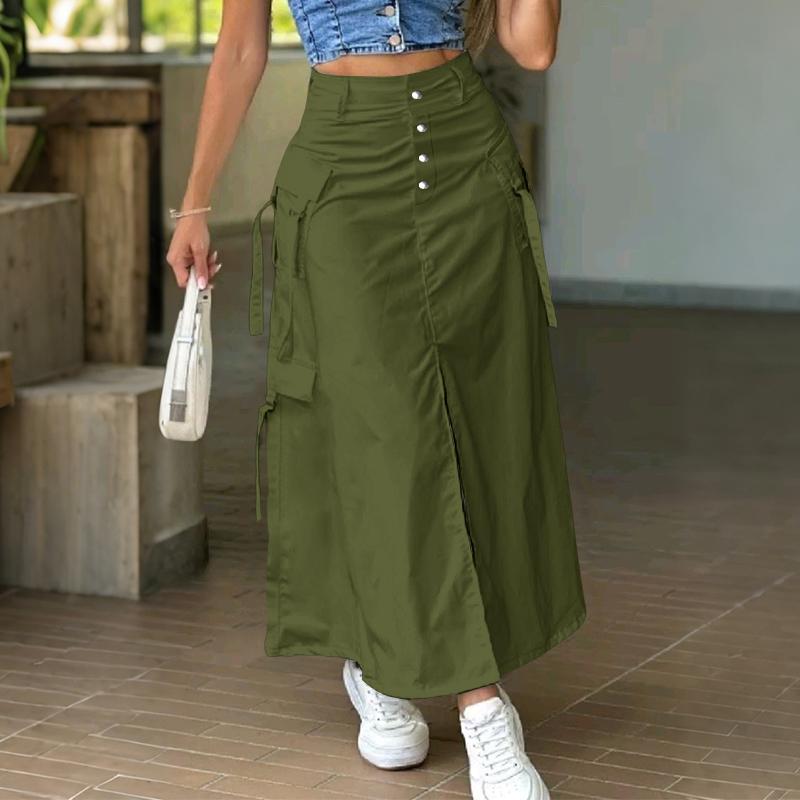 

ZANZEA Женские повседневные однотонные свободные длинные юбки L армия зеленый