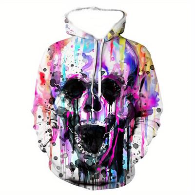 Plus Size Mens Skull Graphic Hoodie Sweatshirt with Adjustable Drawstring and Hooded Pullover Design for Casual Style