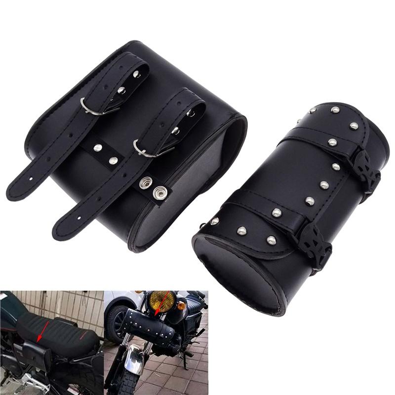 Universella Motorcykelhängande Sadelväskor Stor Kapacitet PU-läder Framgaffel Styre Sido-Bakverktygsväskor för Honda Yamaha
