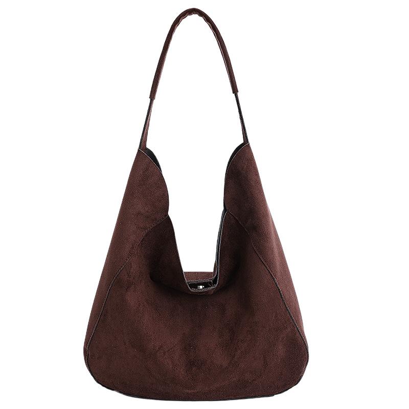 Suede Hobo Bag with Open Top Design Large Capacity Everyday Fashion Shoulder Bag