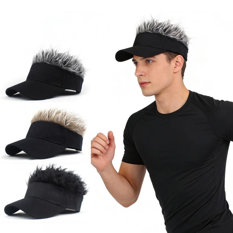 Men Synthetic Short Hair Spiked Wig Golf Baseball Cap Fake Hair Hat Adjustable Sun Protection UV Blocking Visor Fancy Performance Hip-Hop Headwear