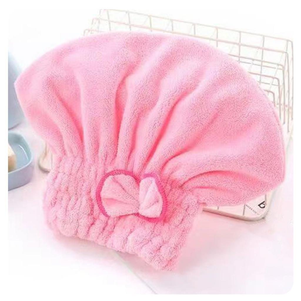 Super Absorbent Hair Towel Wrap for Wet Hair Quick Dry Coral Velvet Hair Towel with Bow-Knot Shower Cap Bath Accessories