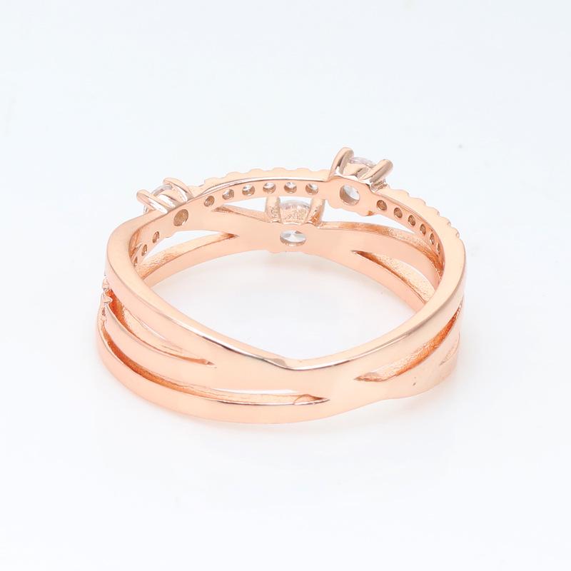 Pan Jia Rose Gold-Plated Sparkling Intertwined Three-Ring Set - European and American Fashion Surprise Gift