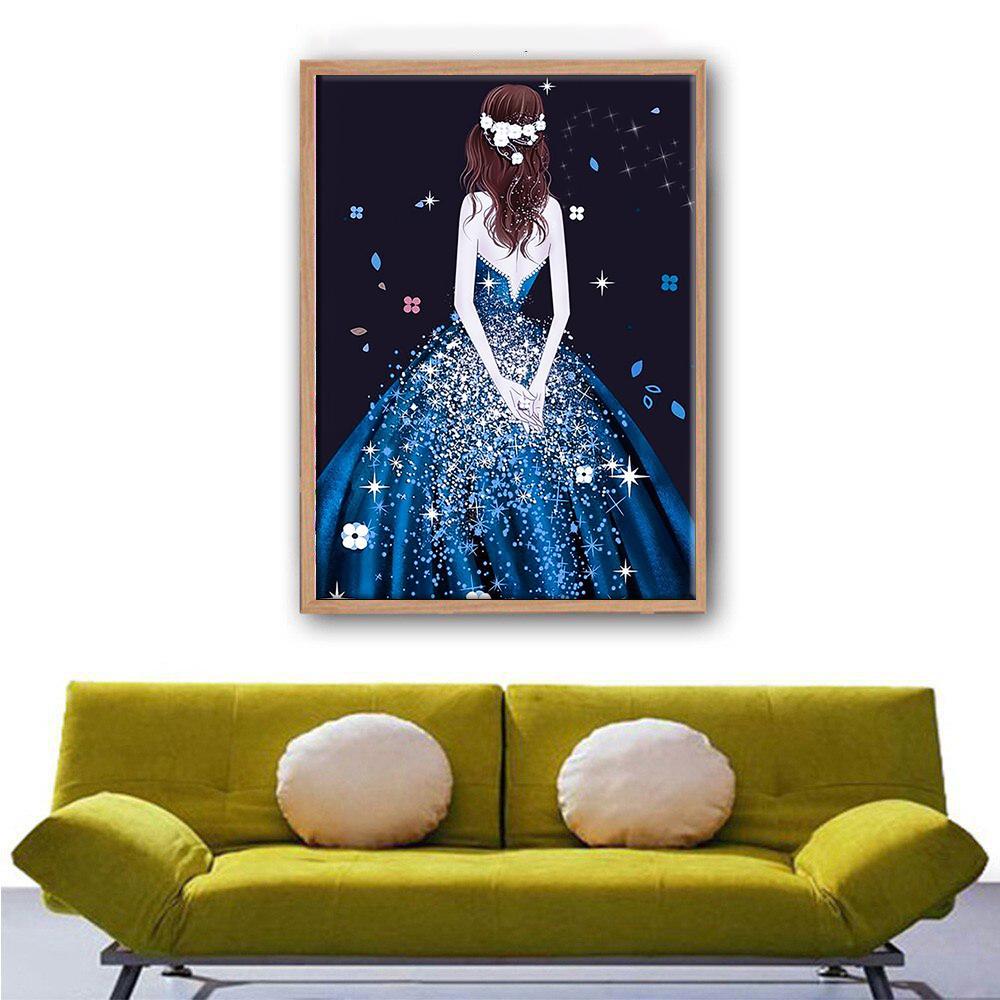 5D Diy Diamond Painting Blue Skirt Girl Embroidery Mosaic Art Picture of Rhinestones Decor Gift