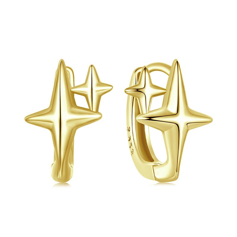 

BAMOER Solid 925 Silver Starlight Hoop Earrings for Women Teens Double Star Huggie Earrings Minimalist Fine Jewelry