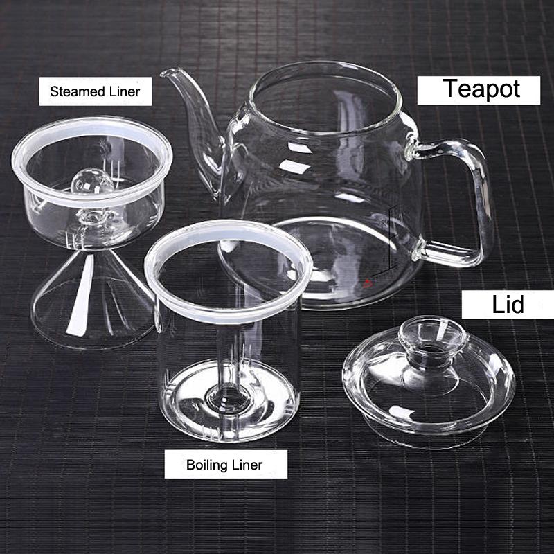 HMLOVE Heat Resistant Glass Teapot Steamed & Boiling Kettle Tea Infuser Filter High Borosilicate Chinese Teawear Pot 1200ml
