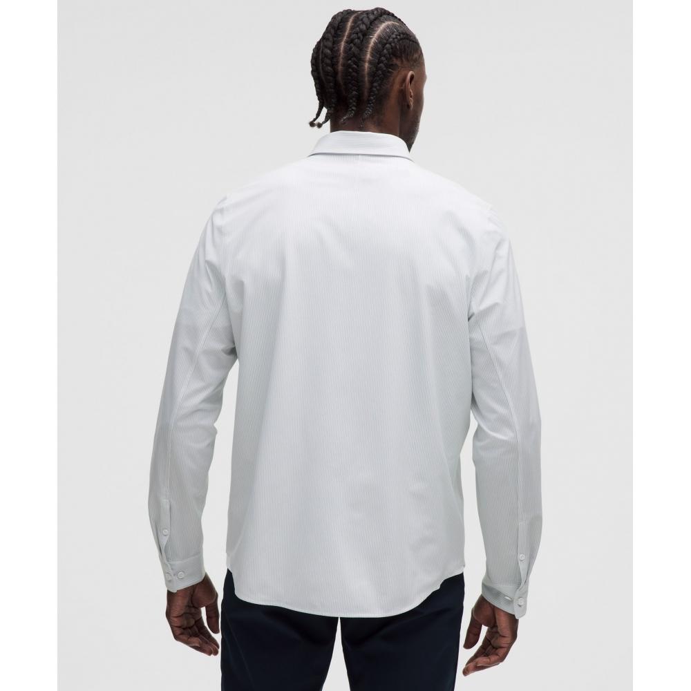 Lululemon New Venture Long Sleeve Shirt  Updated Classic Fit Proper Stripe White Heathered Starch Blue