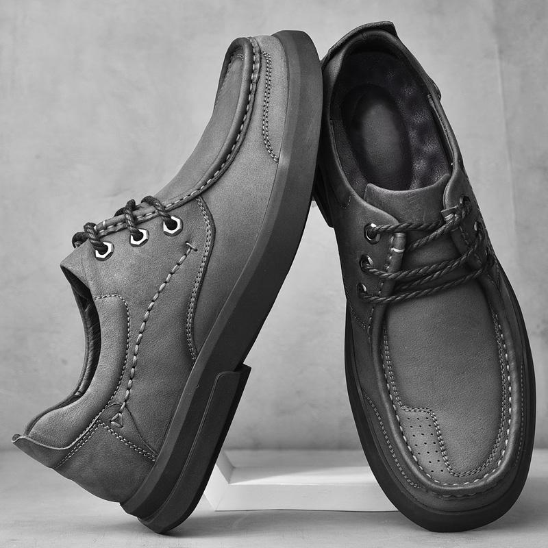 Fashion Genuine Leather Mens Casual Shoes Handmade Oxford Shoes Lace Up Leisure Walk Sneakers Non-Slip Male Hiking Shoes Walking Loafers