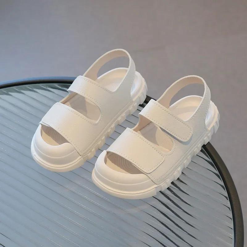 

Children Sandals Flat Heel Platform Strap Anti-kick Toe Outdoor Sport Beach Casual Shoes High quality PU Leather Sandals I01101 21 белый