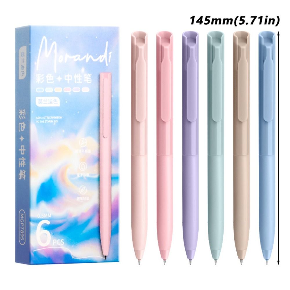 6Colors/Set Press Type Color Gel Pen Color Ink Macaron/Morandi/Retro Color Neutral Pen 0.5mm ST Tip Signing Pen Students Gift