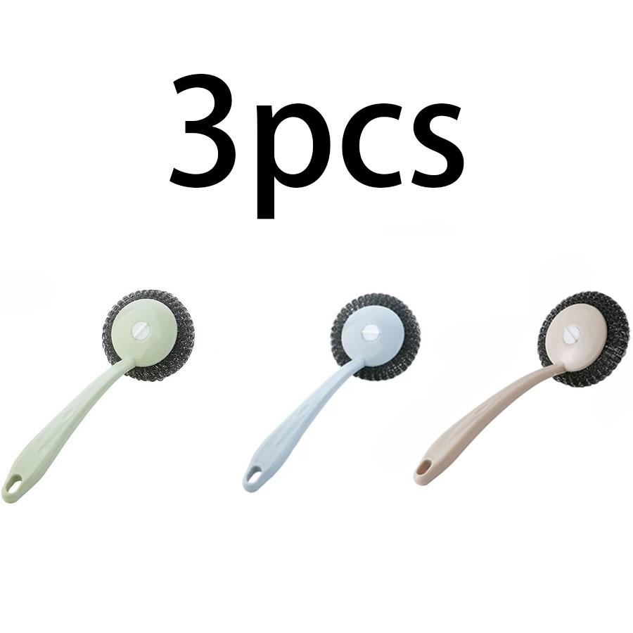 Steel wire brush kitchen can be hung pot brush long handle to oil cleaning brush with steel ball brush dishwasher