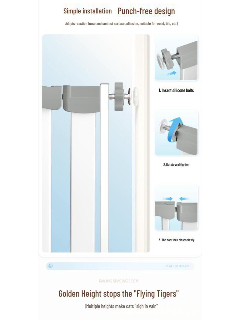 Cat Door Barrier: Auto-Close Pet Gate for Indoor, Balcony, or Stairway - No Drilling Needed