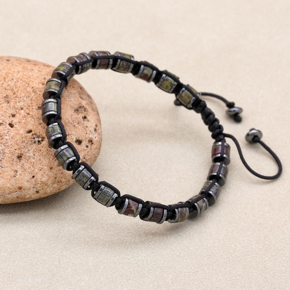 Natural Dragon Blood Stone Hematite Beads Braided Charm Bracelet & Bangle Handmade Men's Bracelet Women Fashion Jewelry Gifts