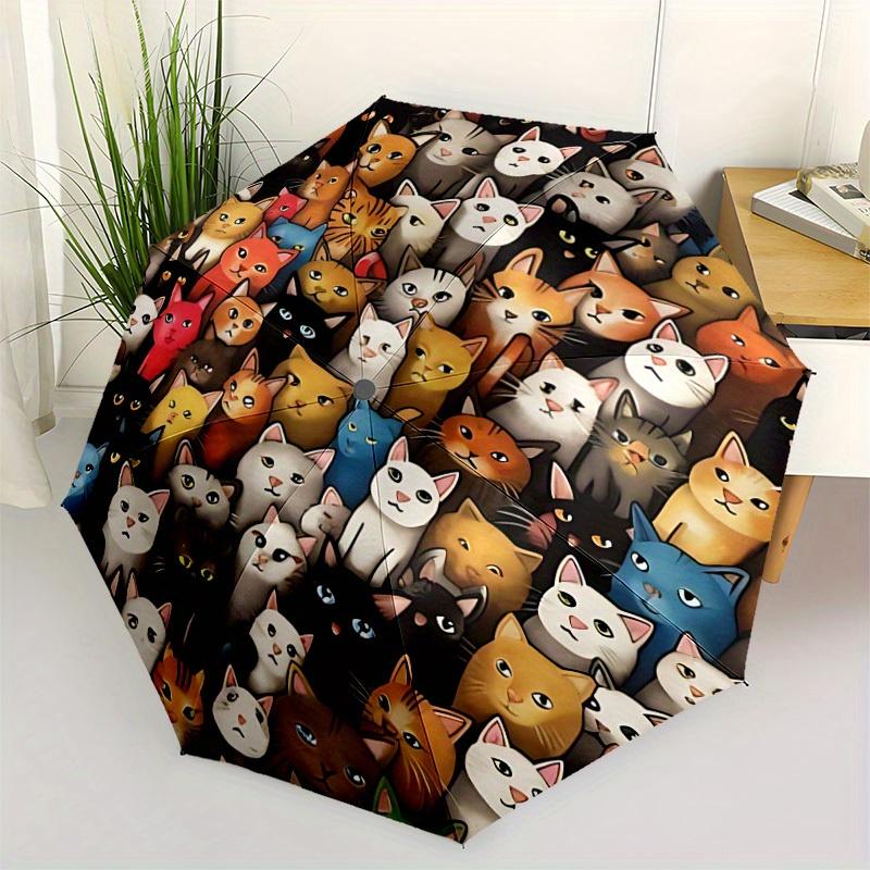 1 Stück Katzensammlung Automatischer Öffnen/Schließen Regenschirm mit Ein-Knopf-Bedienung, Winddichtes Design Leichtgewichtiger Tragbarer Regenschirm für Damen & Herren 6131