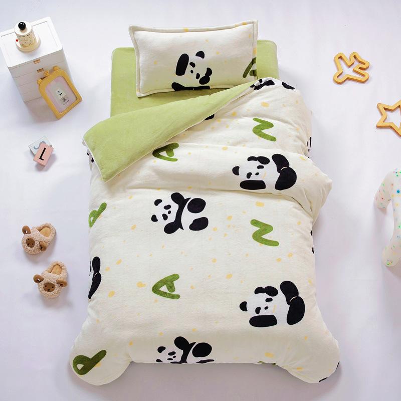 Baby Cartoon Print Bedding Set Duvet Covers Pillowcases Set Autumn Winter Warm Suede Bedclothes Bed Linen CP29