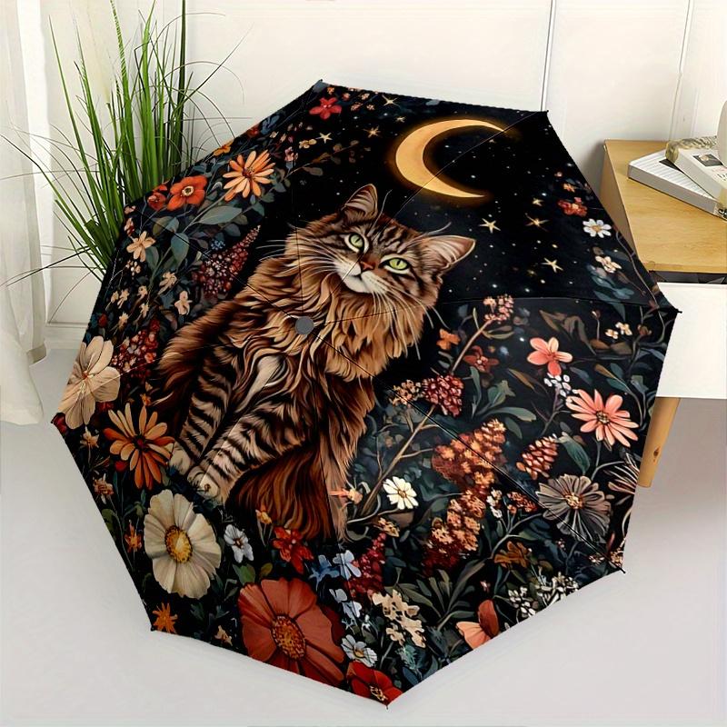 

1pc Domineering Cat & Flowers Automatic Folding Umbrella - 3 Folding Design, Vivid Cartoon Pattern, Suitable for Outdoor Activities, A Gift for Fans I